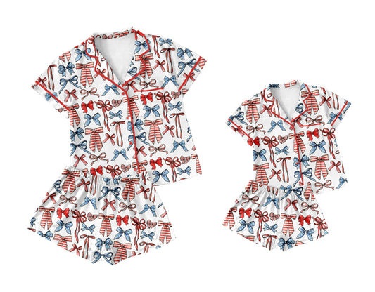 Baby Girl Adult Women July 4th Bows Sibling Pajamas Set ( Moq 5 Each Style ) 1.6