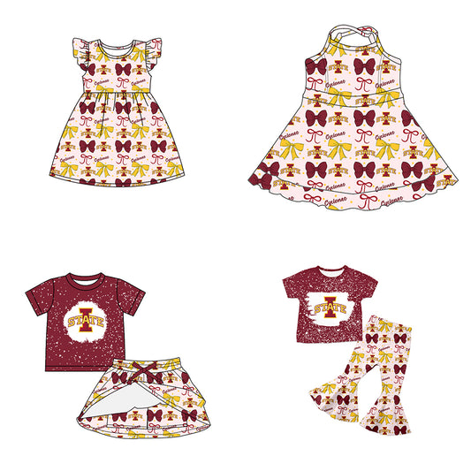 ( Moq 5 each style ) Baby Boy Girl Toddler Team Red Yellow Bows Sibling Dress Set