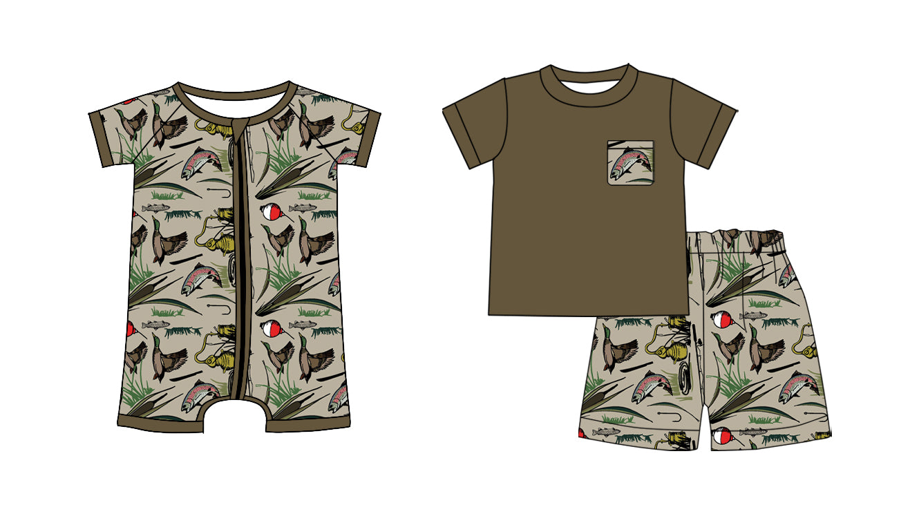 ( Moq 5 Each Style ) Baby Boys Kids Short Sleeves Shirt Shorts Sibling Set Zipper Romper