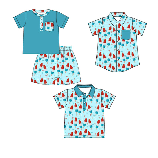 ( Moq 5 Each Style ) Baby Boys Kids Short Sleeves Popsicles Sibling 4th of July Shirts Set