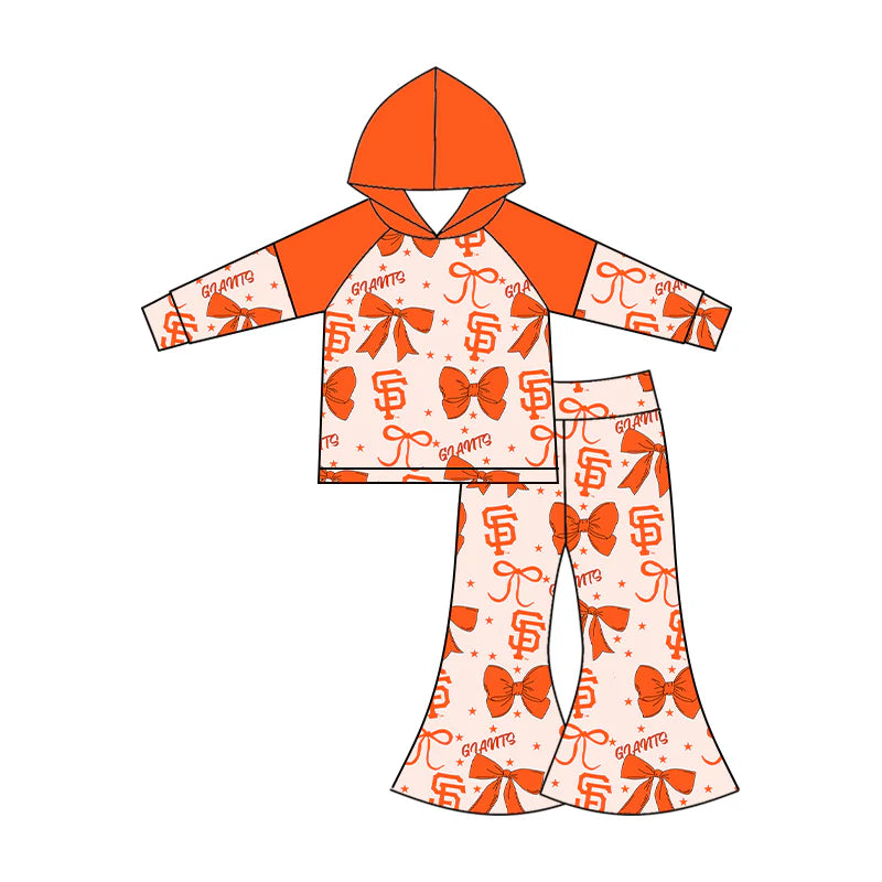 ( Moq 5 each style ) Baby Girl Toddler SF Team Orange Bows Sibling Romper Dress Set 6.16
