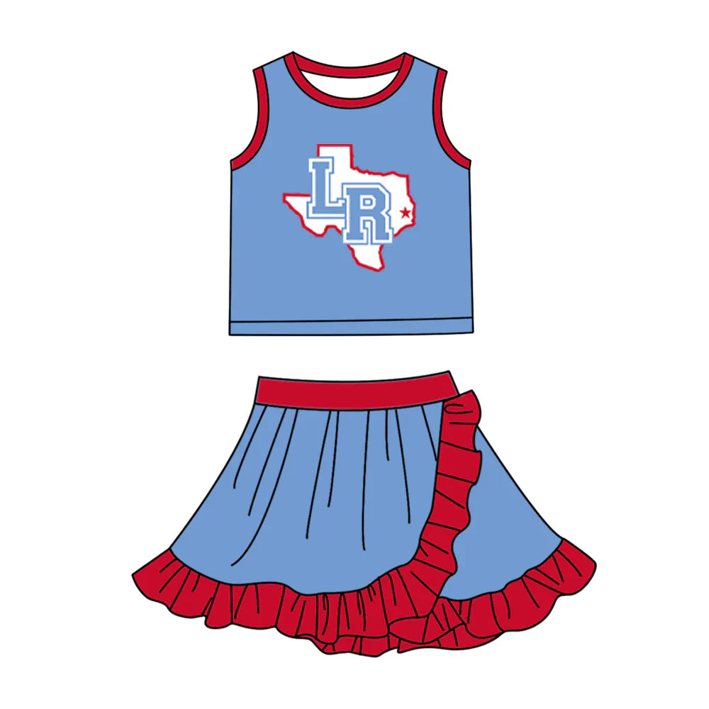 ( Moq 5 Each Style ) Sibling Baby Girls Kids Team Shirt Skirt Shorts Light Blue Sets Clothes