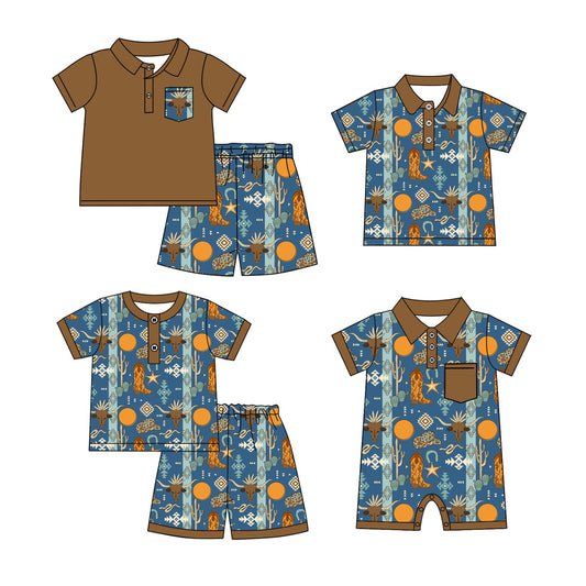 Baby Boy Short Sleeves Western Cow Cacuts Sibling Romper Set ( Moq 5 Each Style ) 12.19