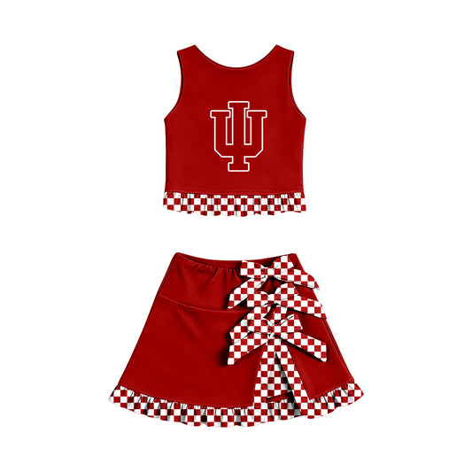 ( Moq 5 ) Baby Girls Kids Sleeveless Vest Bows Skirt Shorts Team Set Cheer Clothes