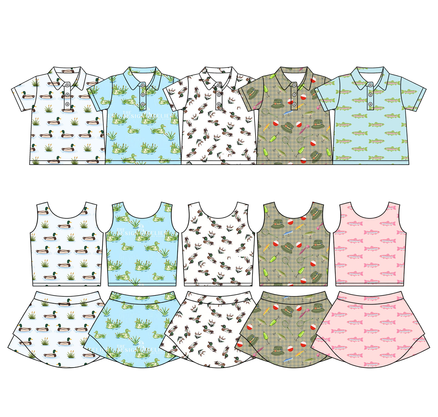 ( Moq 5 Each Style ) Sibling Baby Boys Girls Fish Ducks Shirts Shorts Dresses Clothes
