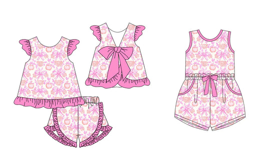 ( Moq 5 Each Style ) Baby Girls Toddler Flower Bows Sibling Jumpsuit Set