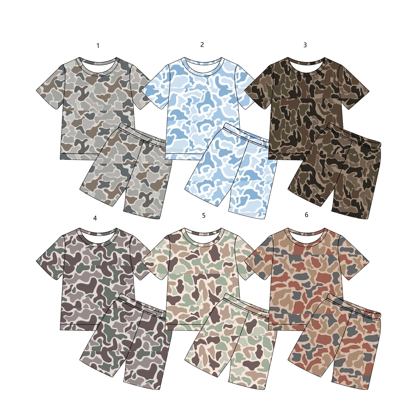 ( Moq 5 Each Style ) Sibling Baby Boys Kids Short Sleeves Camo Shirts Shorts Sets Summer Clothes