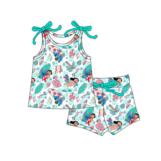 Baby Girls Bows Sleeveless Cartoon Bunny Beach Top Short Set ( Moq 5 )