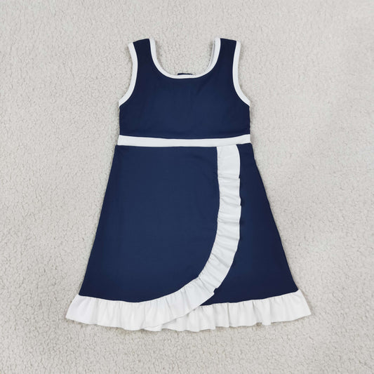 Baby Girls Kids Sleeveless Shorts Scallop Navy Dress Yoga Active Clothes RTS