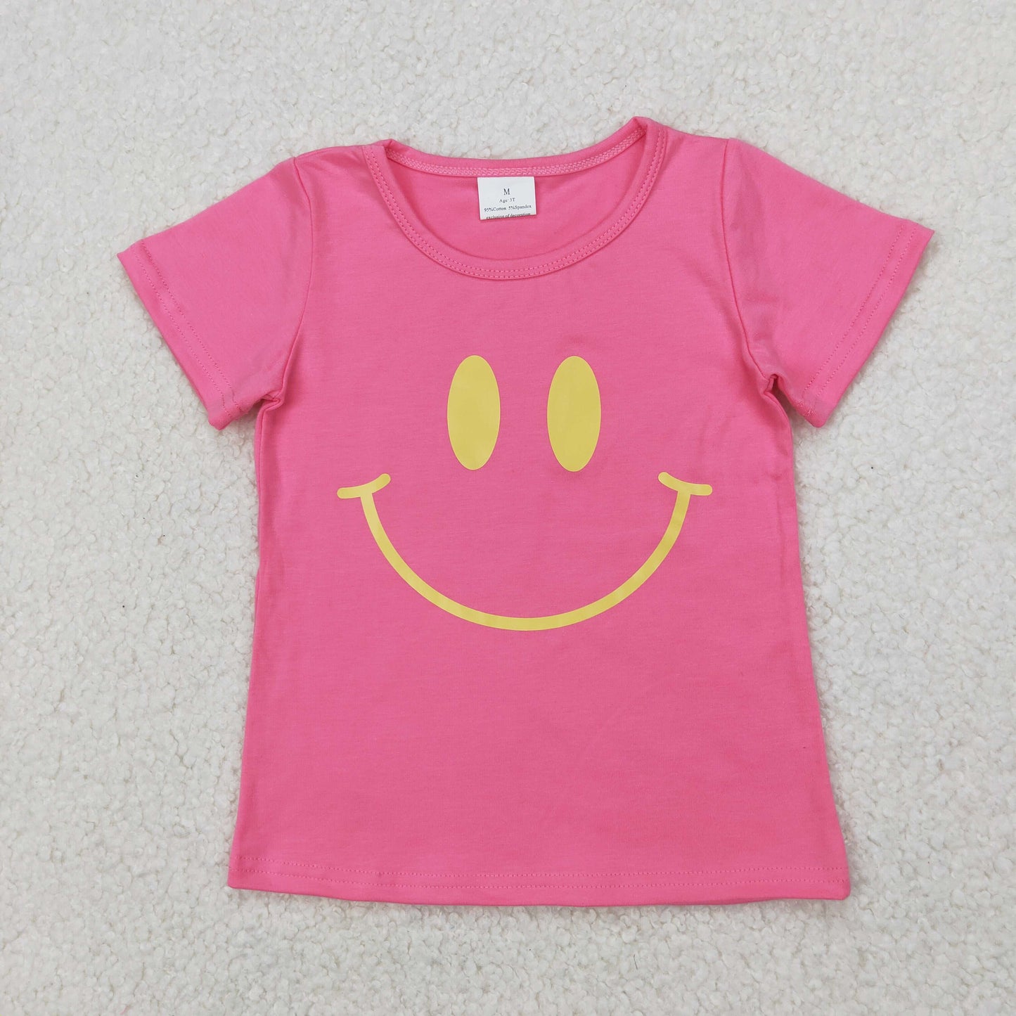 Baby Girl Short Sleeves Vinyl Smile Pink Shirt Tops RTS