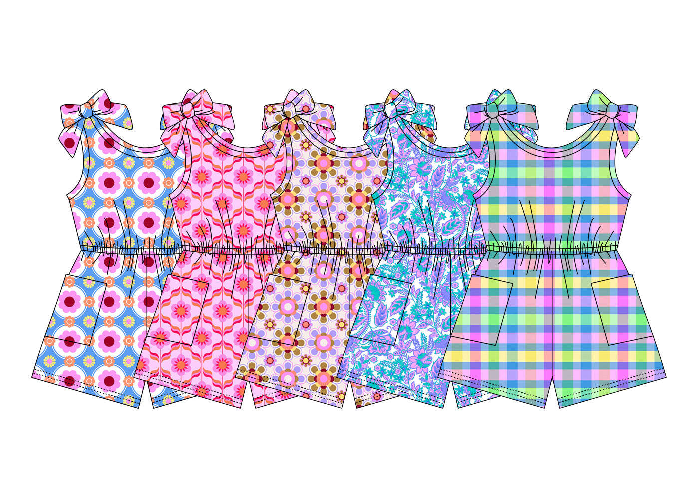 ( Moq 5 Each Style ) Sibling Baby Girls Kids Flower Plaid Pockets Jumpsuits Summer Clothes