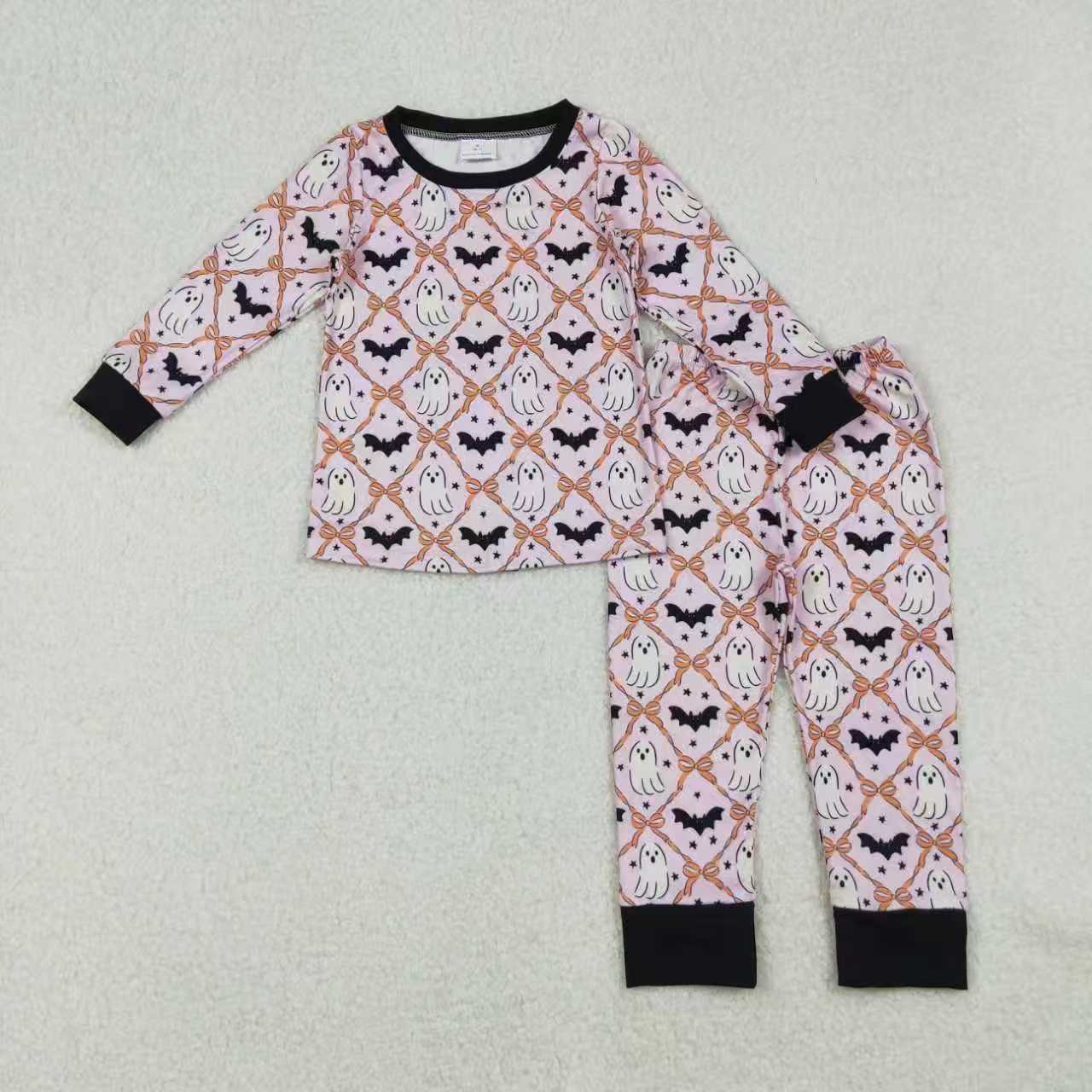 Sibling Baby Girls Kids Long Sleeves Pumpkins Ghost Bats Halloween Dress Pajamas Set RTS