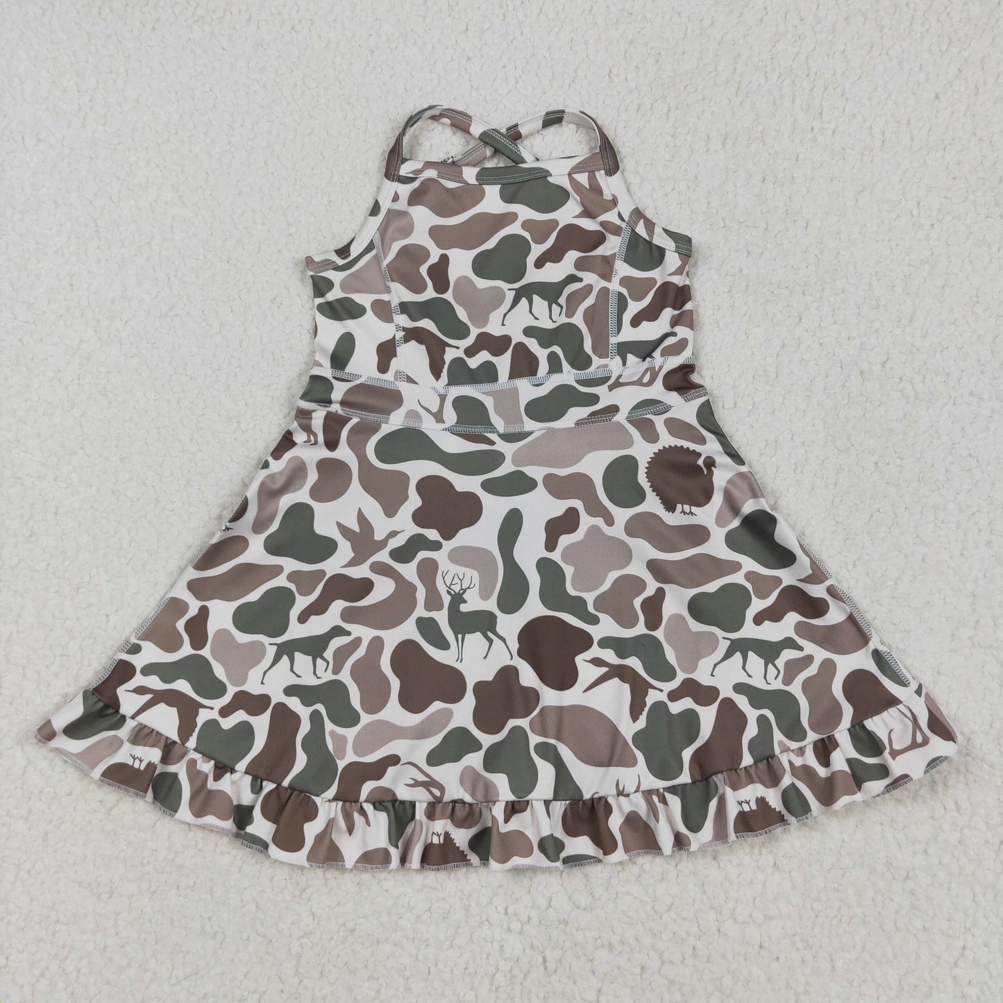 Baby Girl Straps Ducks Deer Dogs Camo Yoga Active Wear Knee Length Dress RTS