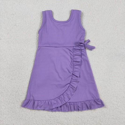 Baby Girls Kids Sleeveless Shorts Knee Length Purple Ruffle Dress Clothes RTS