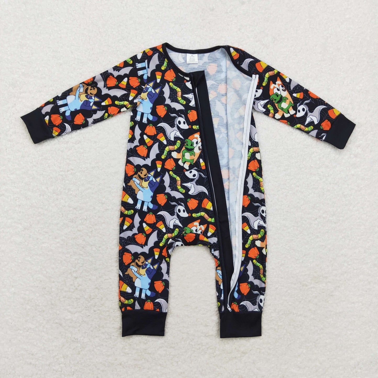 Baby Boy Long Sleeves Halloween Dogs Zipper Bamboo Romper