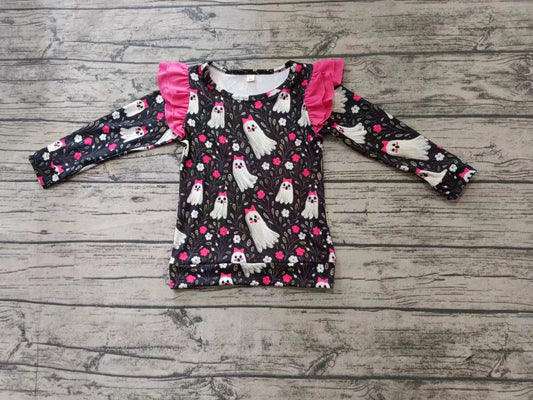Baby Girl Long Sleeves Ghost Flower Halloween Shirt Moq 5