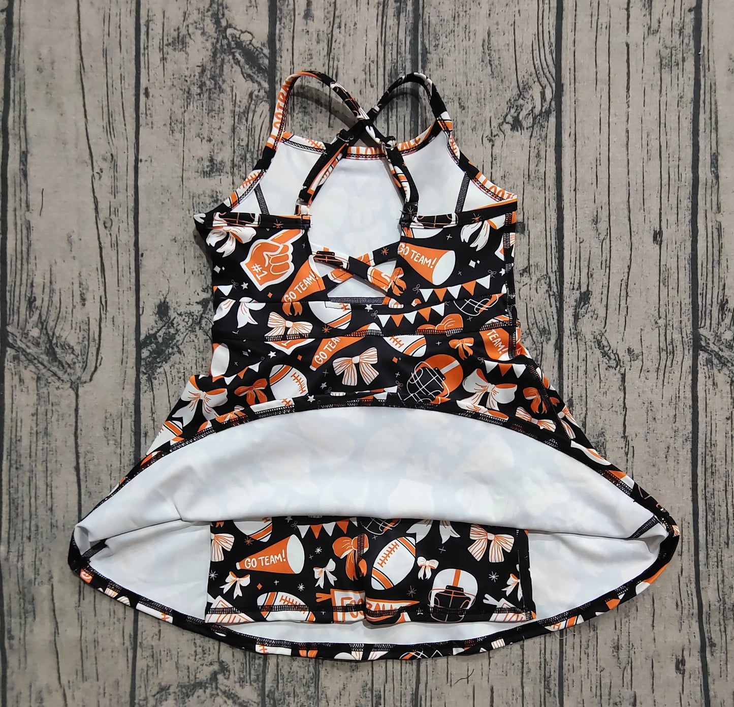 Baby Girl Sleeveless Orange Football Bows Cheer Summer Yoga Active Dress RTS