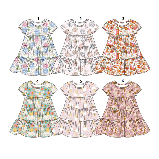( Moq 5 Each Style ) Sibling Baby Girls Kids Short Sleeves Rabbits Knee Length Dresses