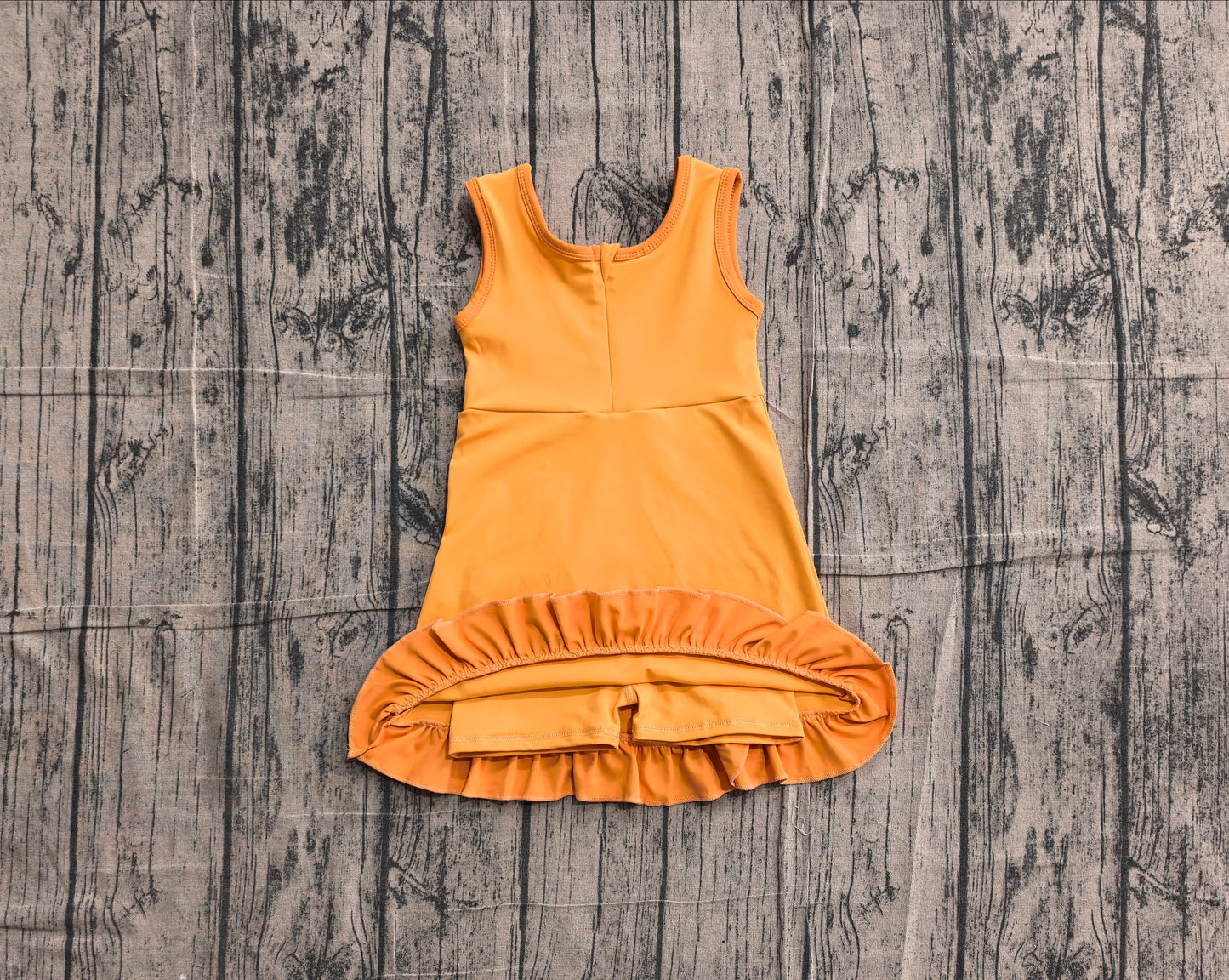 ( No moq ) Preorder Baby Girls Kids Sleeveless Shorts Knee Length Orange Dress Yoga Active Scallop Clothes