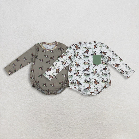 Sibling Baby Boys Infant Long Sleeves Ducks Bubble Rompers RTS