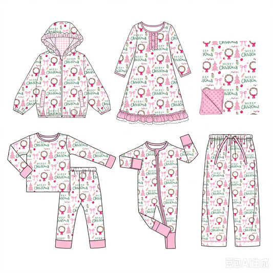 ( Moq 5 Each Style ) Baby Girls Kids Christmas Bows Sibling Shirt Pants Romper Dress Set Blanket Clothing