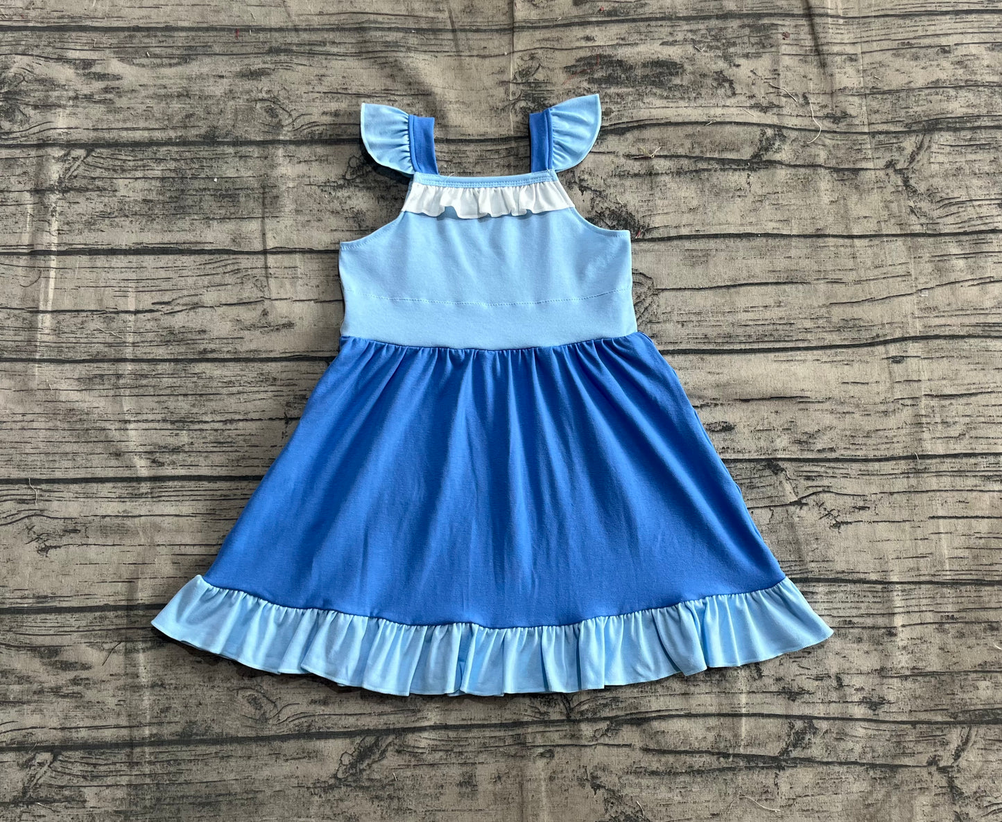 Baby Girl Short Sleeves Princess Blue Knee Length Dress RTS