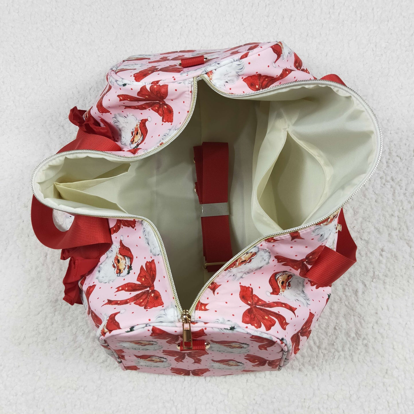 Toddler Girl Christmas Santa Red Bows Zipper Ruffle Gym Bag RTS
