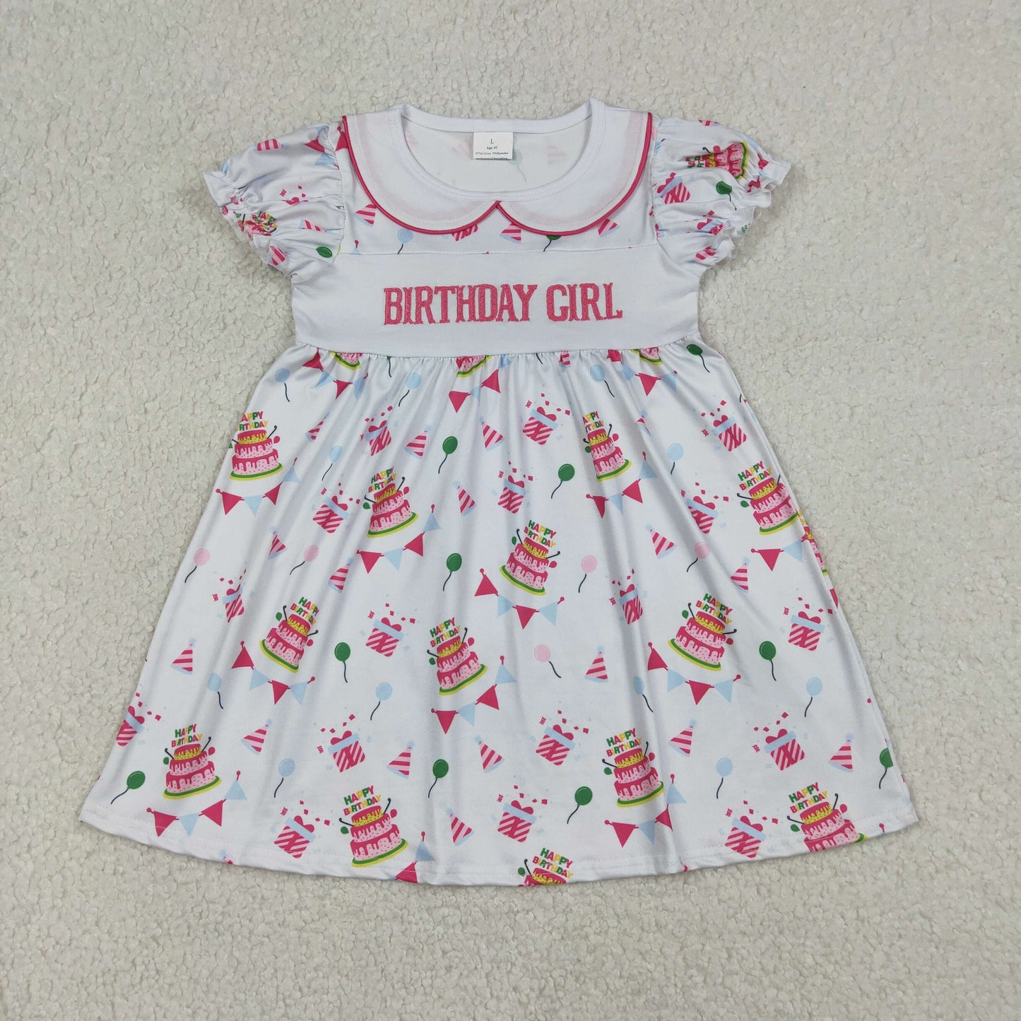 Baby Girls Kids Short Sleeves Embroidery Birthday Knee Length Dress RTS