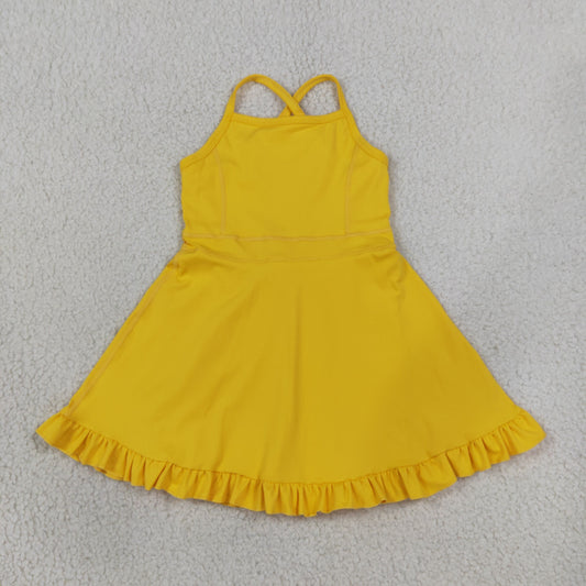 Baby Girls Kids Straps Yellow Ruffle Shorts Knee Length Yoga Active Dress RTS