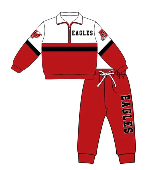 ( Moq 5 ) Baby Boys Toddler Red Long Sleeves Zipper Shirt Jogger Pants Team Clothes Set