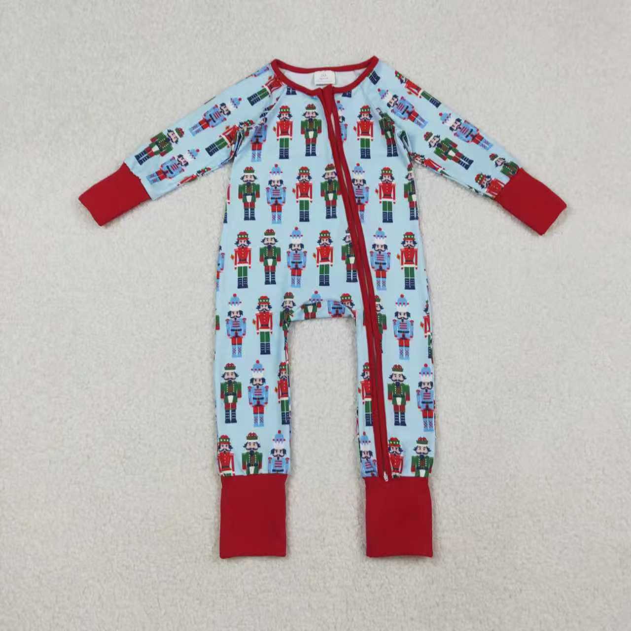 Sibling Boys Girls Long Sleeves Soldier Christmas Pajamas Zipper Romper Set Clothes RTS