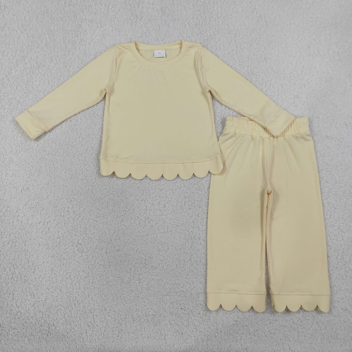 Baby Girls Kids Long Sleeves Yellow Shirt Pants Set Pajamas Scallop Clothes RTS