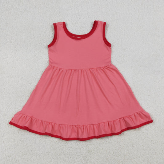 Baby Girls Kids Sleeveless Pink Cotton Ruffle Knee Length Dress RTS