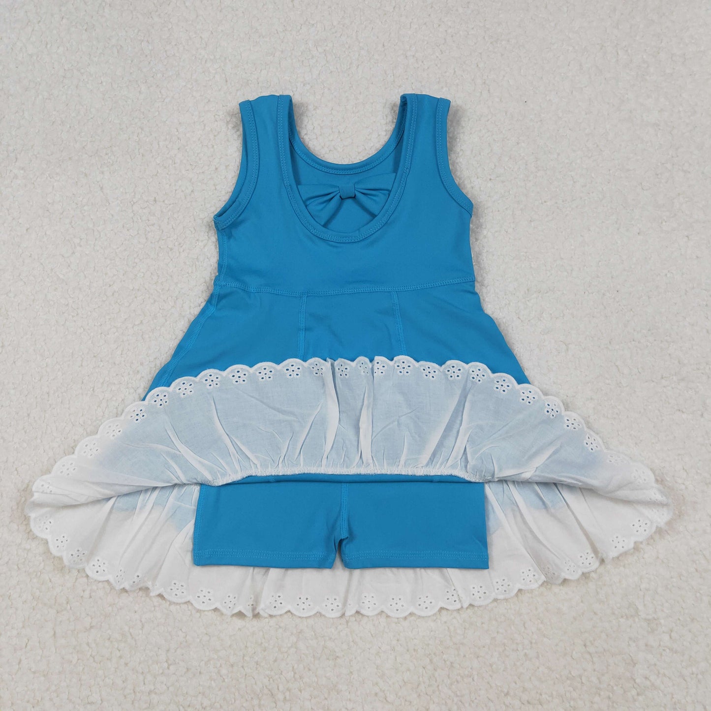 Baby Girl Sleeveless Yoga Active Lace Ruffle Blue Knee Length Dress RTS