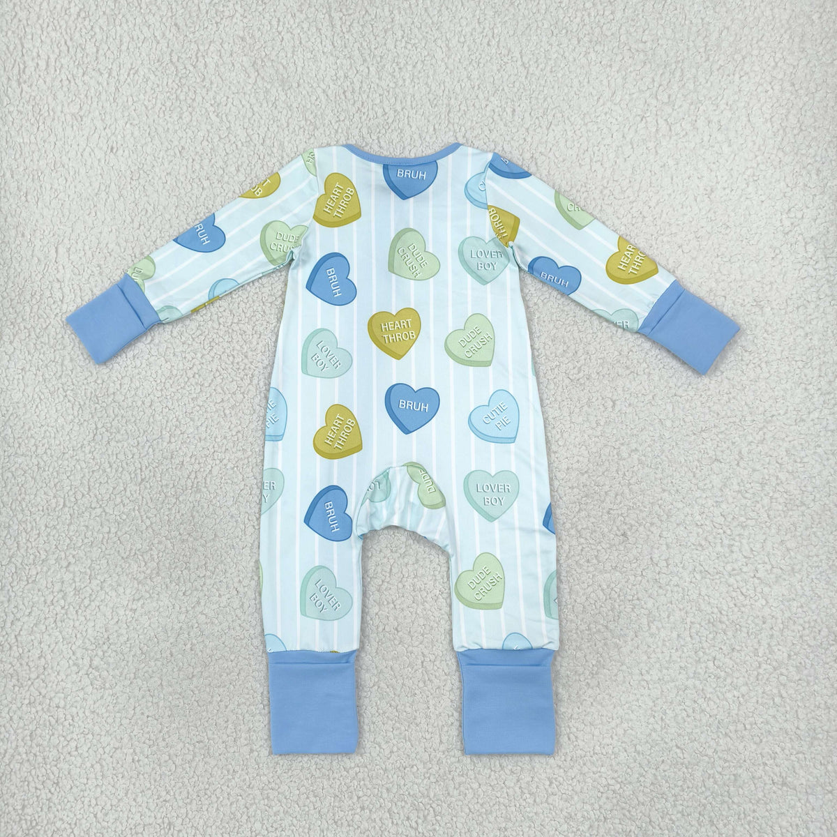 Sibling Baby Boys Girls Kids Long Sleeves Valentine Hearts Stripes Zipper Rompers Set Clothes RTS