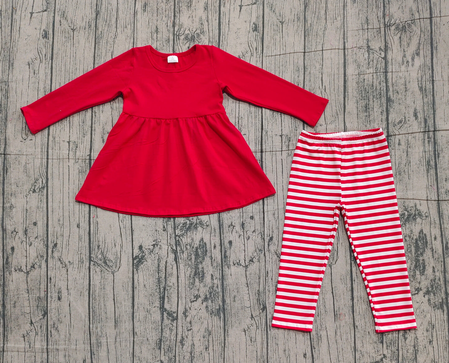 Baby Girls Kids Long Sleeves Red Tunic Stripes Pants Clothes Set RTS