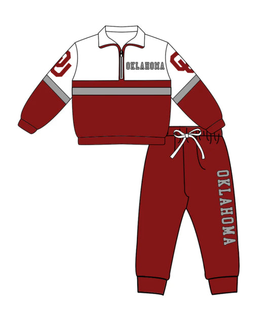 ( Moq 5 ) Baby Boys Kids Long Sleeves Zipper Shirt Jogger Pants Team Dark Red Clothes Set