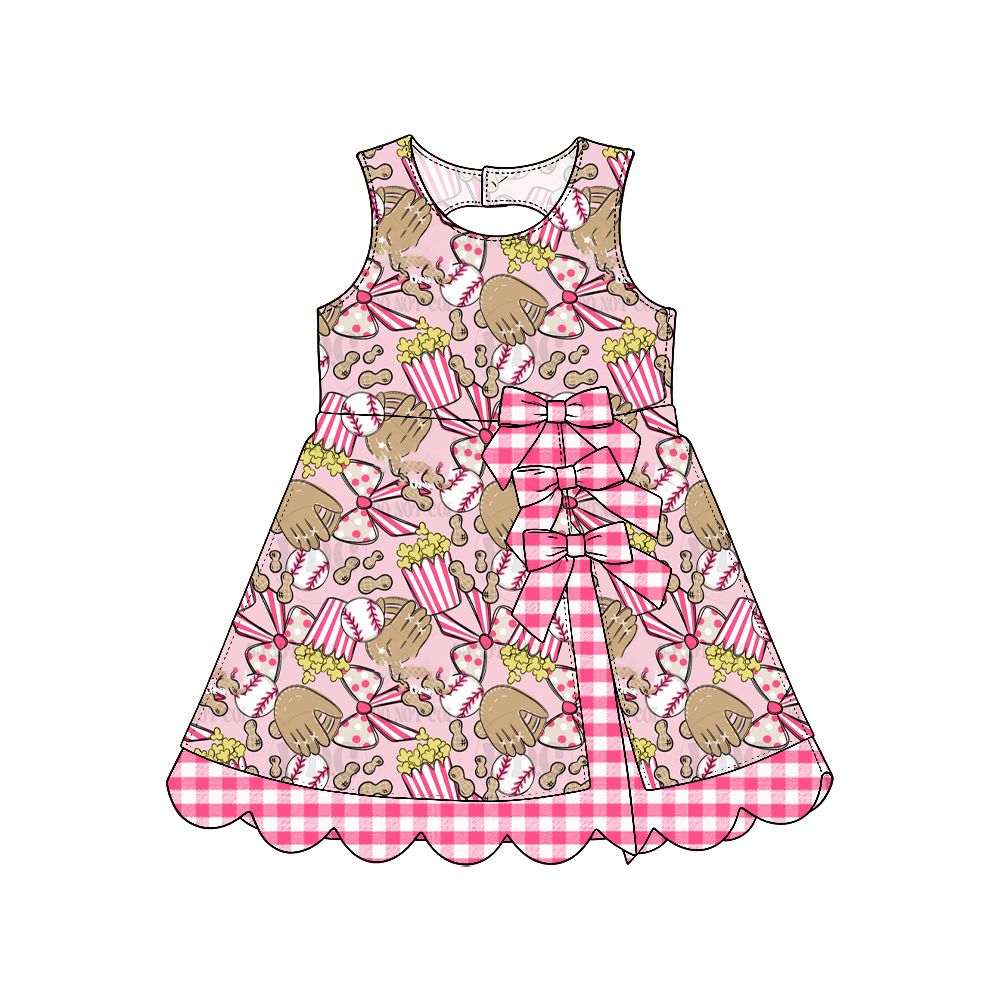 ( Moq 5 ) Preorder Baby Girls Kids Baseball Bows Shorts Scallop Knee Length Dress Yoga Clothes
