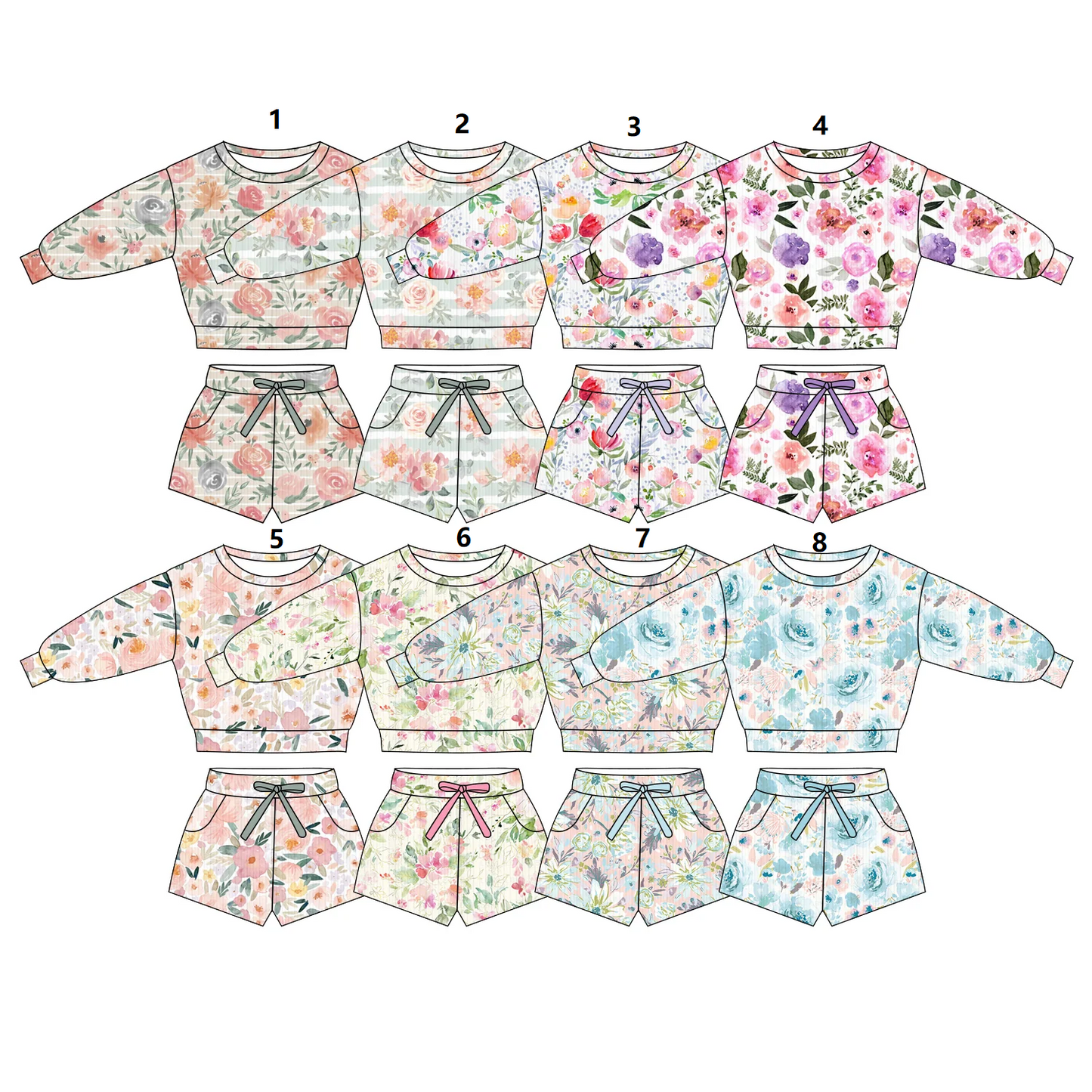 ( Moq 5 Each Style ) Sibling Baby Girls Long Sleeves Flower Shirt Pockets Shorts Sets