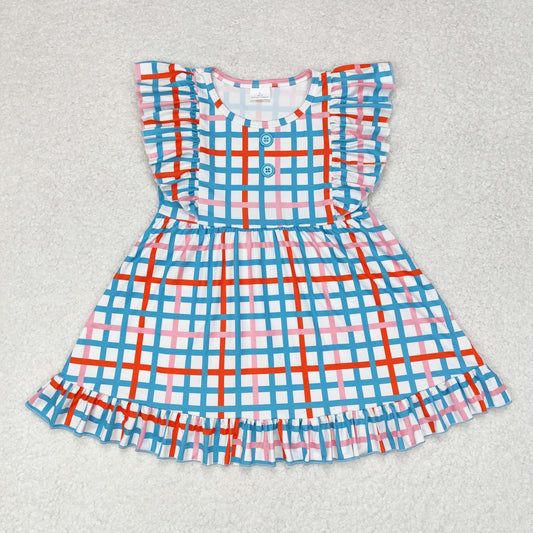 Baby Girl Short Sleeves Checkered Ruffle Dress