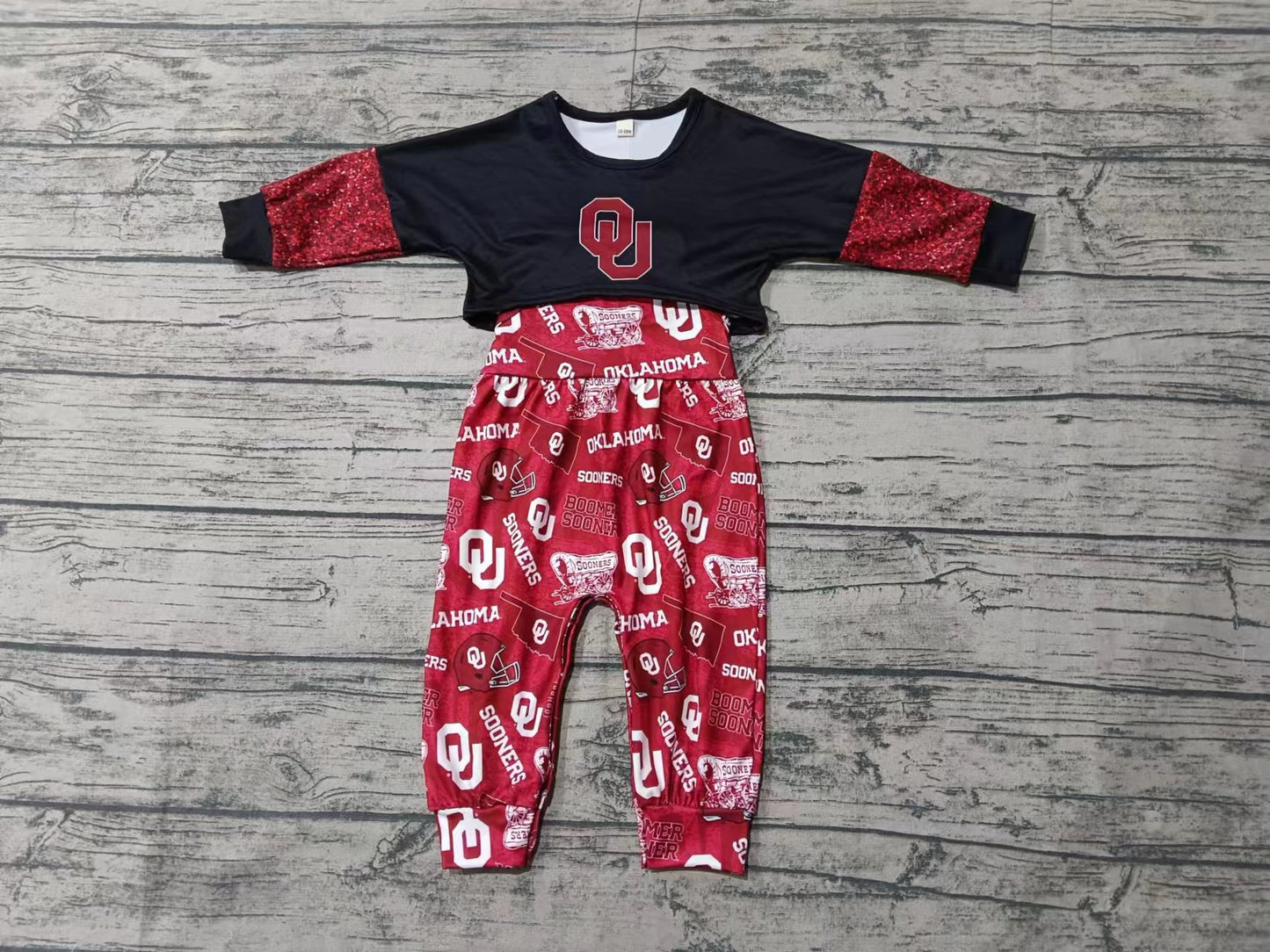 Baby Girl Infant Long Sleeve Tops Red Jumpsuit Football Team Set Moq 5