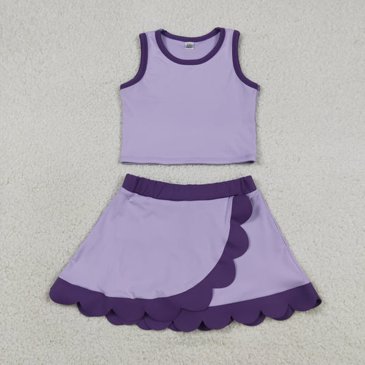 Baby Girls Kids Shirt Scallop Skirt Shorts Yoga Active Lavender Set Clothes RTS
