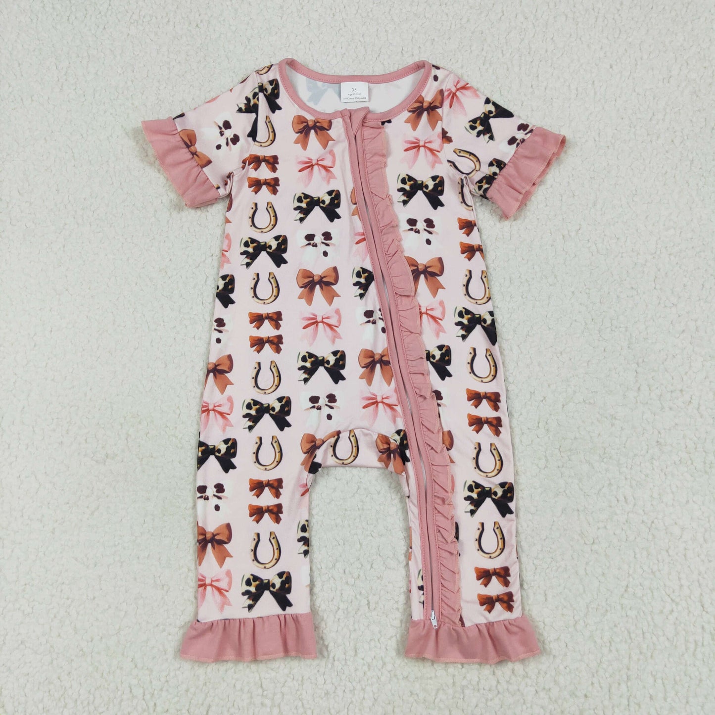 Baby Girl Short Sleeves Bows Western Ruffle Zipper Romper RTS