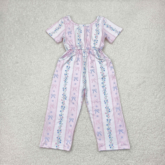 Baby Girl Short Sleeves Bows Floral Pockets Jumpsuit RTS