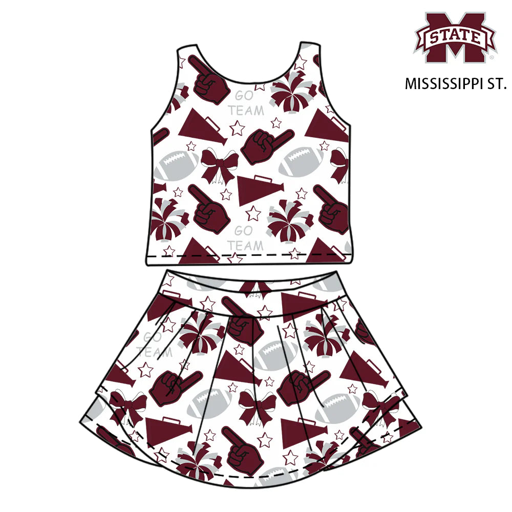 ( Moq 5 ) Baby Girl Toddler Sleeveless M Football Team Bows Cheer Tops Skort Set 6.7