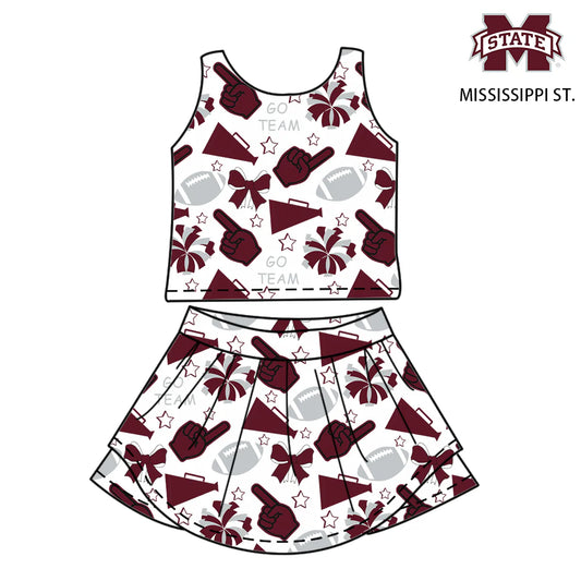 ( Moq 5 ) Baby Girl Toddler Sleeveless M Football Team Bows Cheer Tops Skort Set 6.7