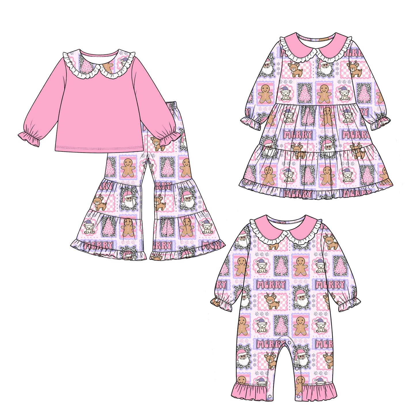 ( Moq 5 Each Style ) Baby Girls Kids Gingerbread Christmas Sibling Romper Dress Set Clothing