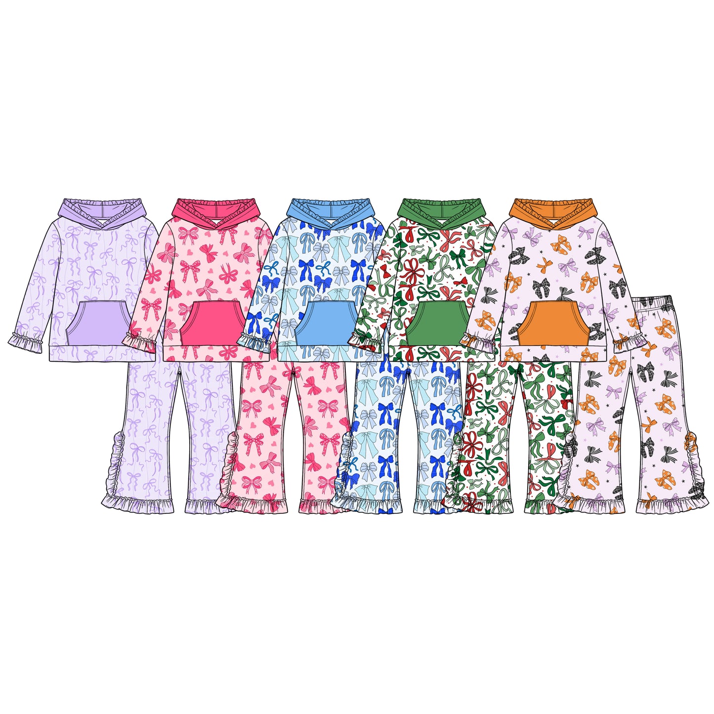 ( Moq 5 Each Style ) Sibling Baby Girls Kids Long Sleeves Bows Pockets Hoodie Pullovers Pants Sets Clothes