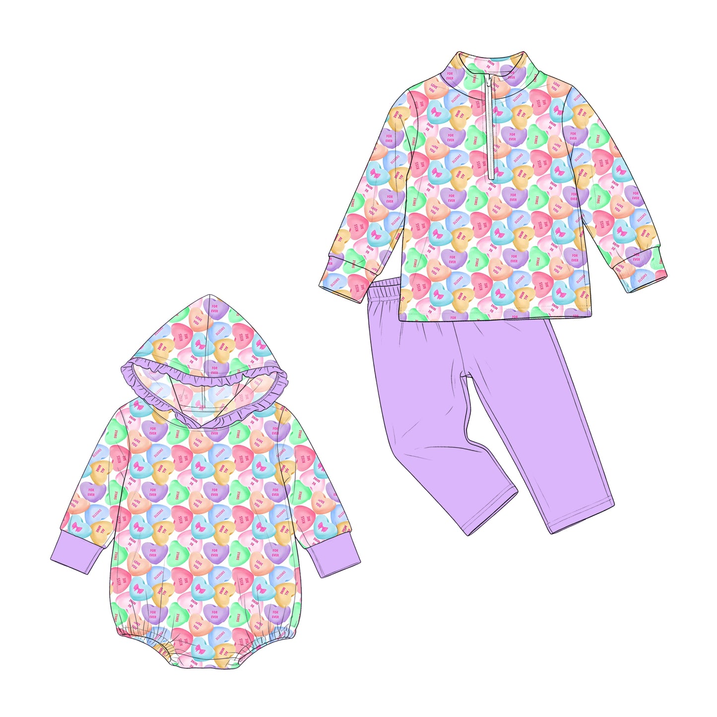 ( Moq 5 Each Style ) Sibling Baby Girls Kids Long Sleeves Hearts Valentine Romper Set Clothes
