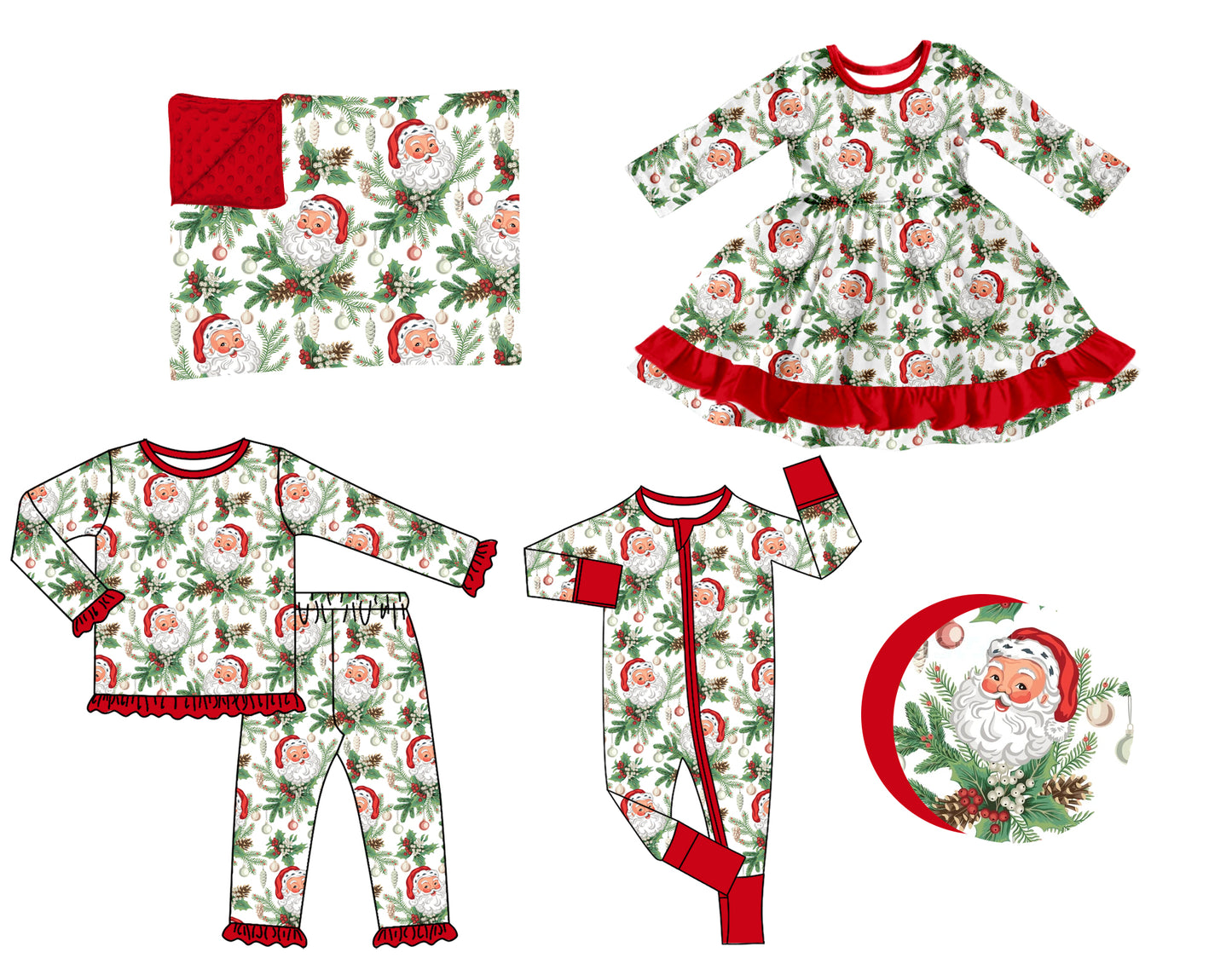 ( Moq 5 Each Style ) Baby Girls Kids Christmas Santa Sibling Romper Dress Set Blanket Clothing